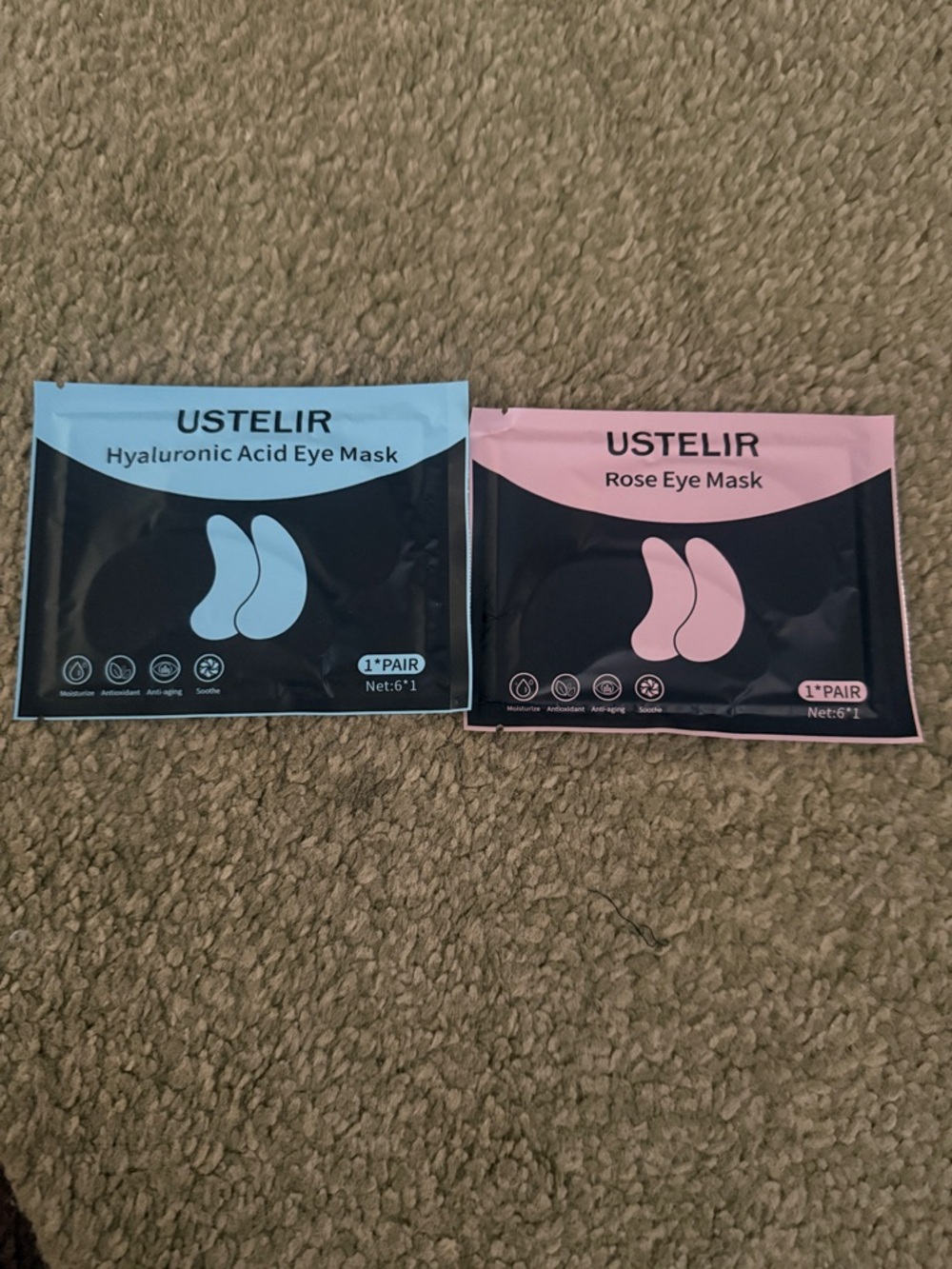 USTELIR Hyaluronic Acid & Rose Eye Mask Duo - Blue & Pink